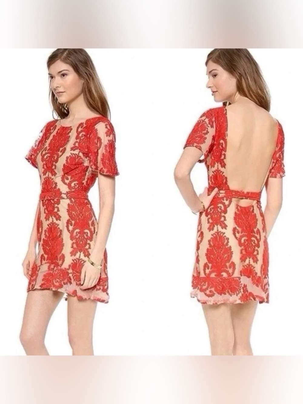 For Love & Lemons San Marcos Mini Dress Floral Red & White Small